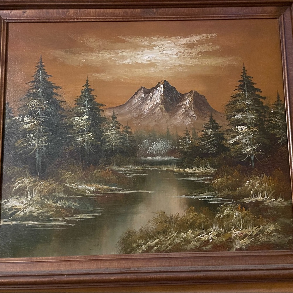 Serene Mountain Landscape Art in Earthy Tones